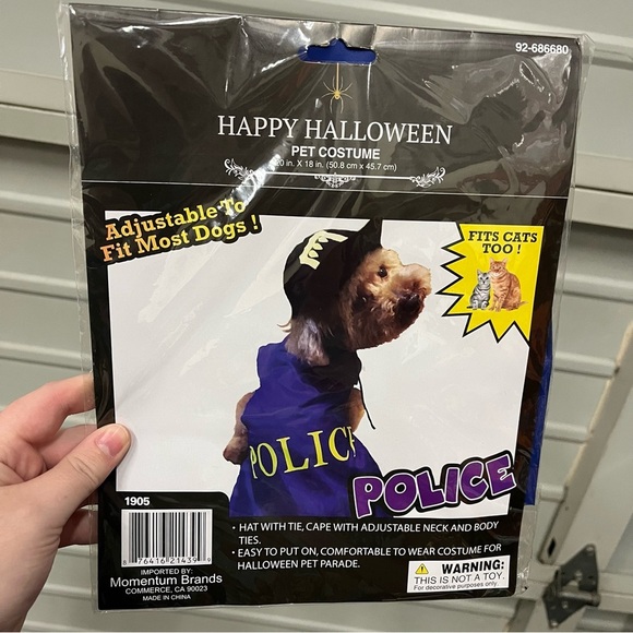 NEW Happy Halloween POLICE PET COSTUME fits CATS HAT & CAPE w/Adjustable Ties - Picture 1 of 4